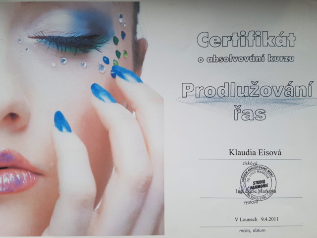 Certifikát prodlužování řas