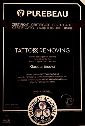 Certifikat Removring Tatto permenent make-up  Klaudia Eis